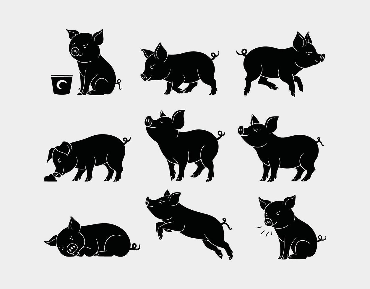 Teacup Pig Silhouette Collection Template vector