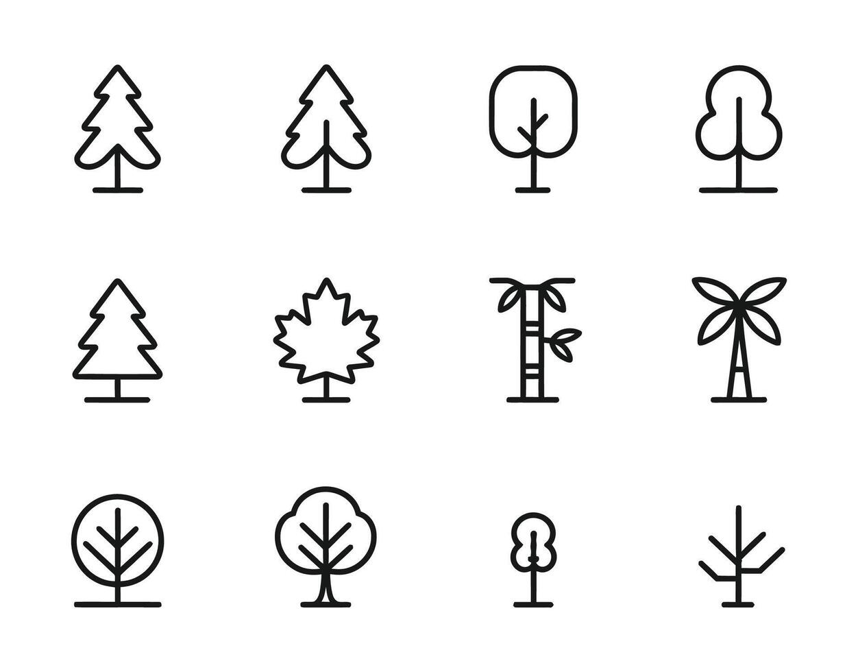 Minimalist Tree Icon Silhouette Collection Template vector