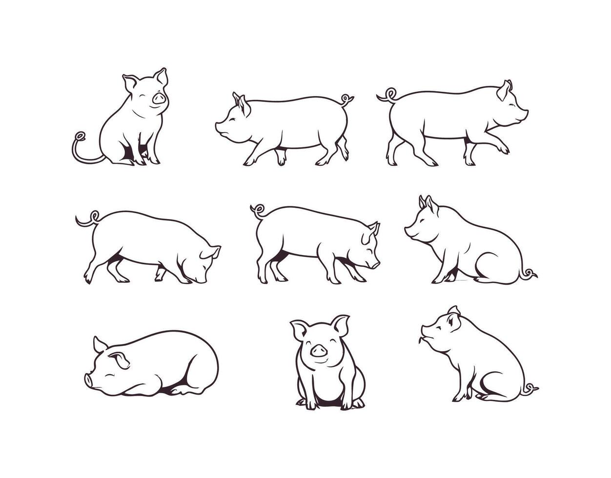 Clean Silhouette Collection of Teacup Pigs vector