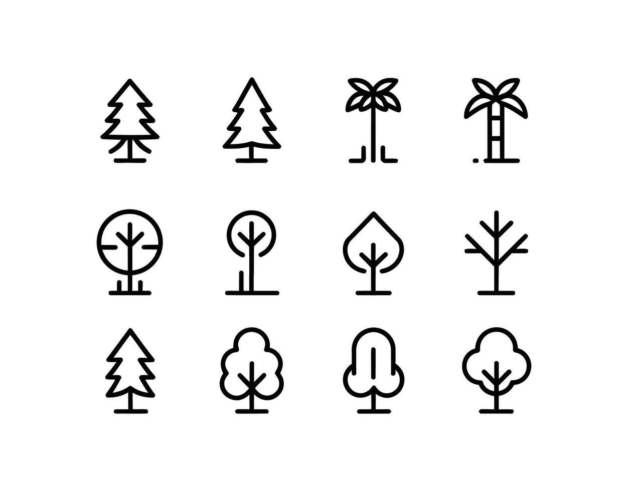Linear Tree Illustration Silhouette Collection vector