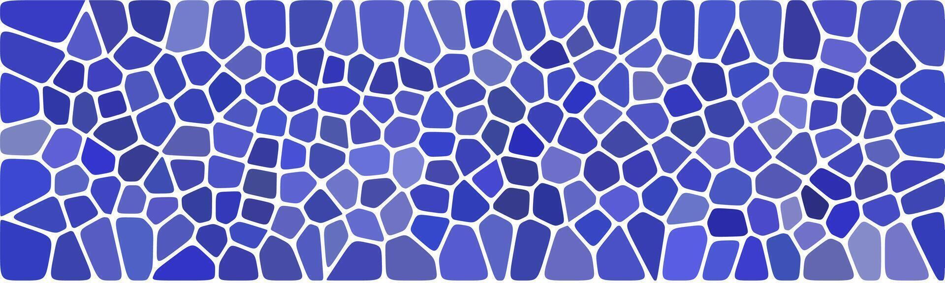 Monochromatic mosaic pattern in various shades of blue with irregular geometric shapes, forming a harmonious and artistic design inspired by stained-glass art. vector