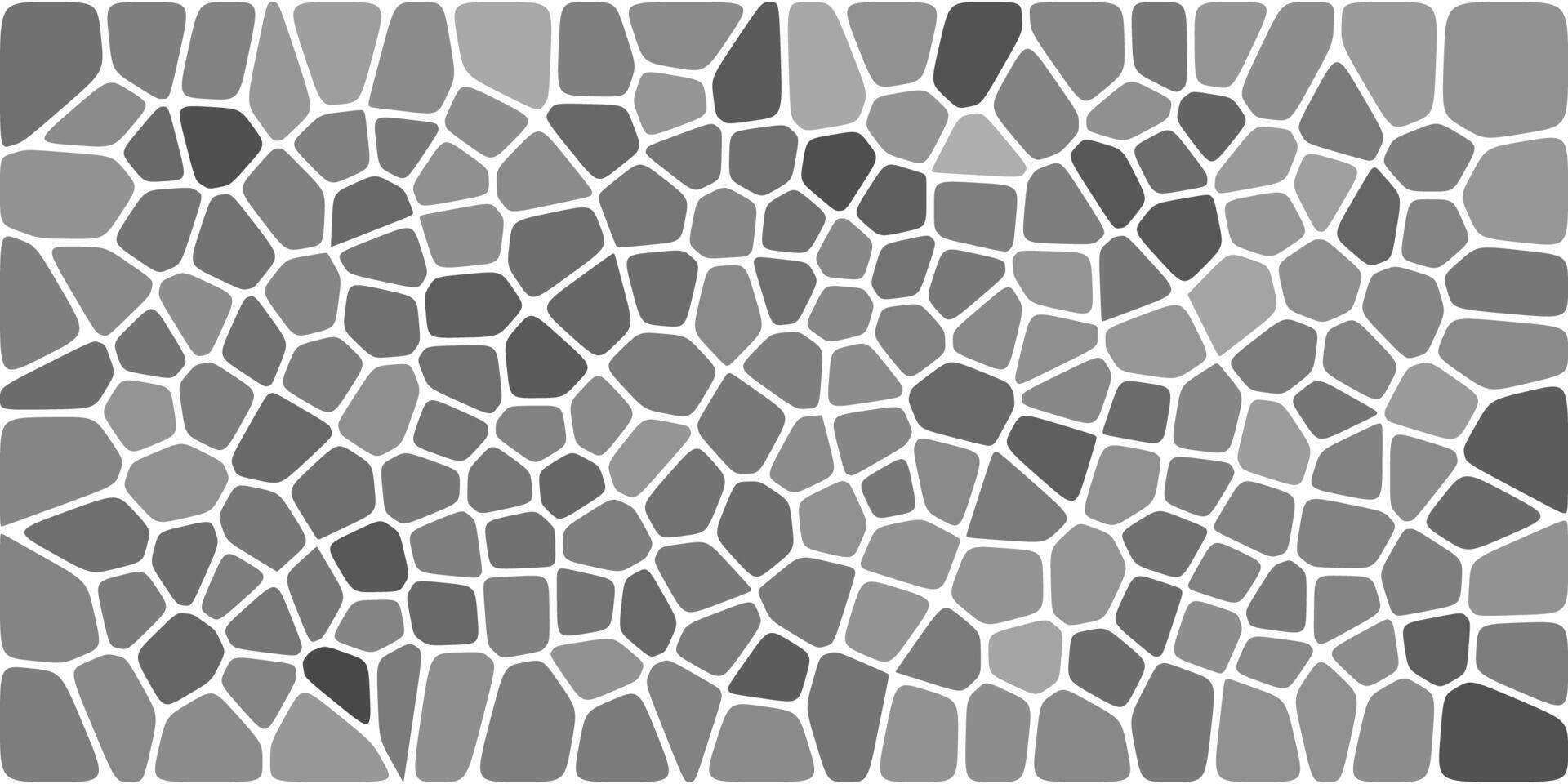 A grayscale mosaic pattern with irregular, organic shapes outlined in white lines, creating a textured and minimalist design with varying shades of gray. vector