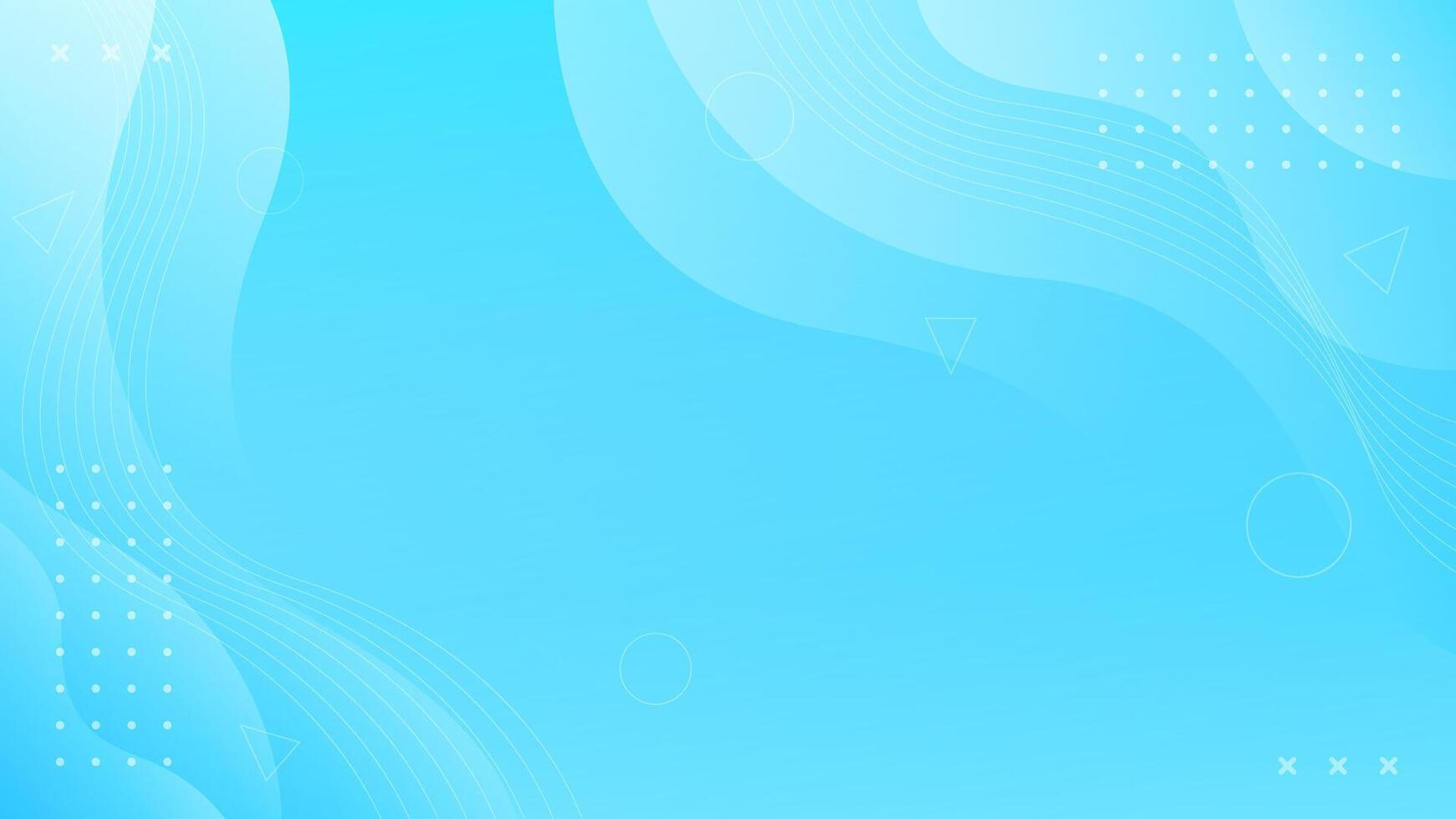 Light blue fluid wave background with geometric shapes. Abstract dynamic wallpaper vector