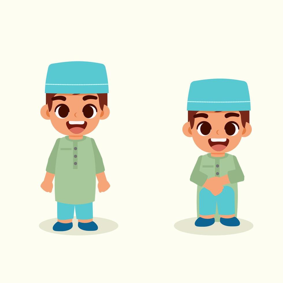 Flat illustration couple muslim childreen sit and down vector