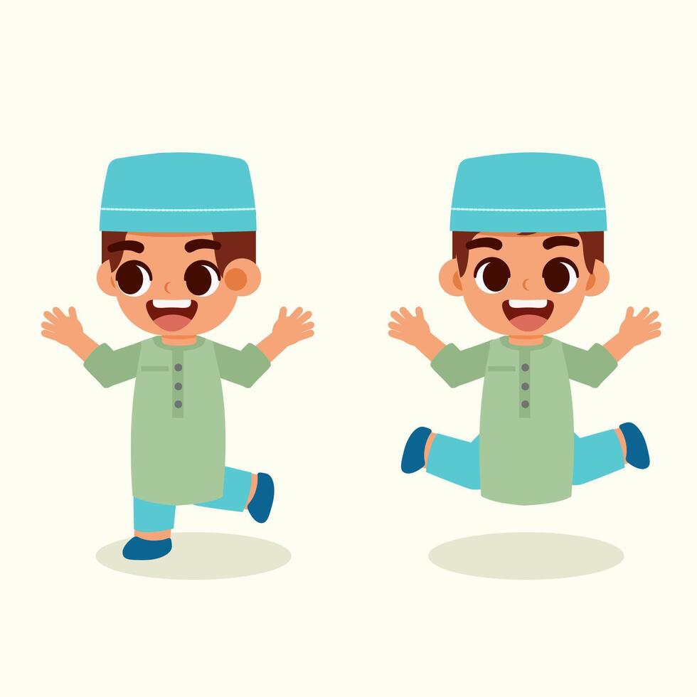 Flat illustration couple muslim childreen with happy expression vector