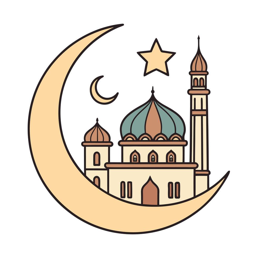 Mosque and Crescent Moon Design for Ramadan vector