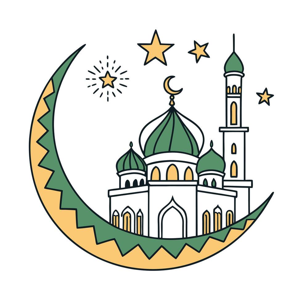 Islamic Mosque and Crescent Moon vector