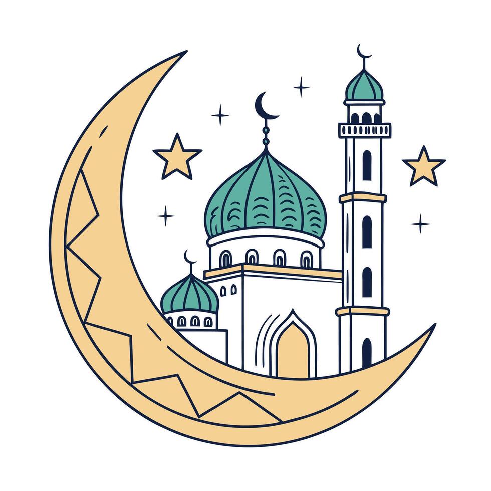 Islamic Mosque with Crescent Moon and Star vector