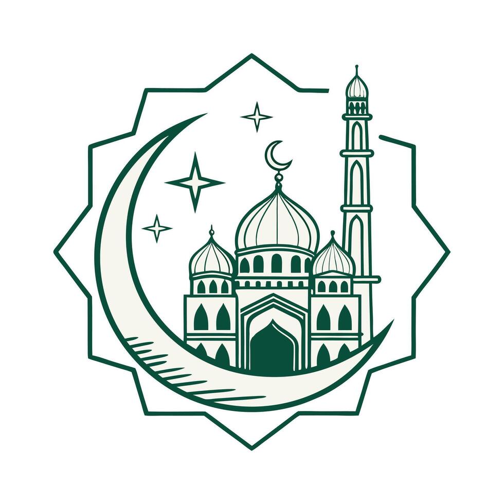 Mosque and Crescent Moon, a Peaceful Religious Symbol vector