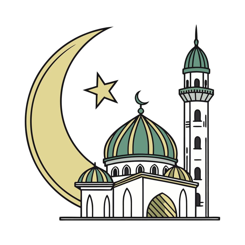 Islamic Mosque and Crescent Moon Design for Ramadan icon vector