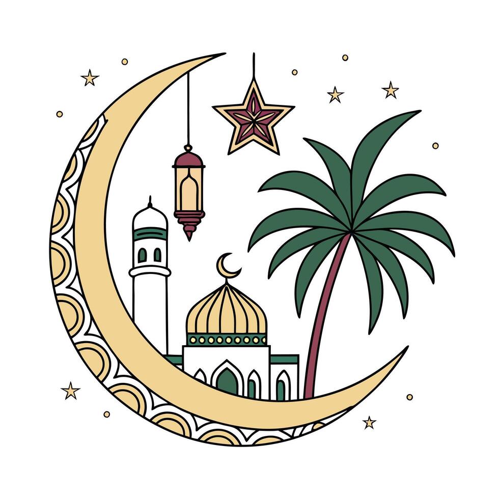 Islamic Mosque and Crescent Moon, a Peaceful Religious vector