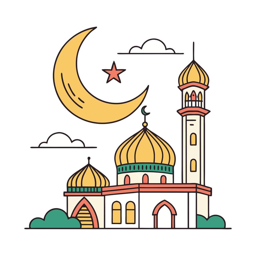 A charming, stylized illustration of a mosque vector