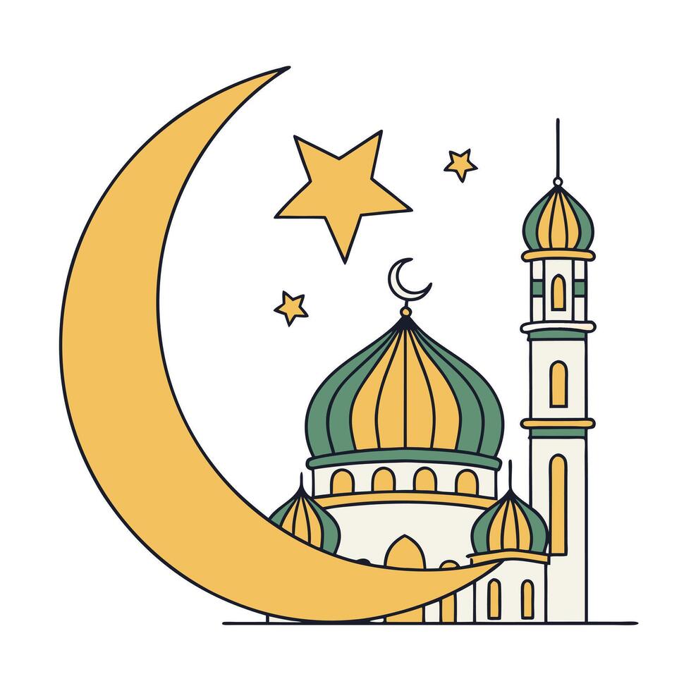 Simple Mosque with Crescent Moon and Star, Ideal for Ramadan or Islamic Design logo vector