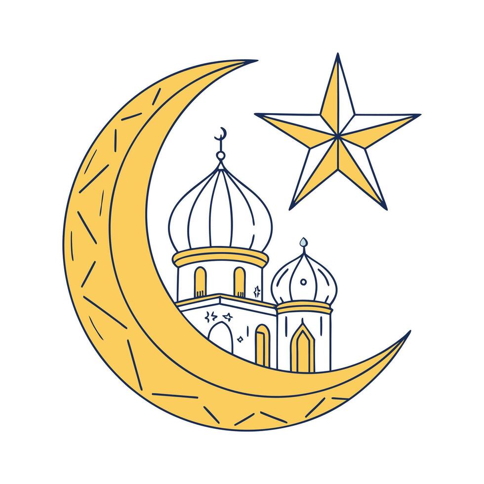 Simple Mosque with Crescent Moon and Star vector