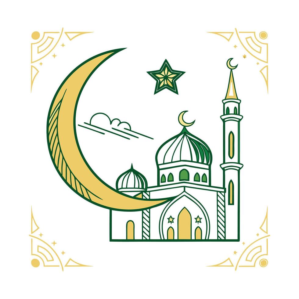 Simple Mosque with Crescent Moon and Star vector