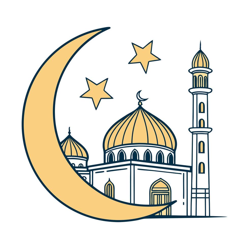 Islamic Mosque and Crescent Moon, a Peaceful Religious Symbol vector
