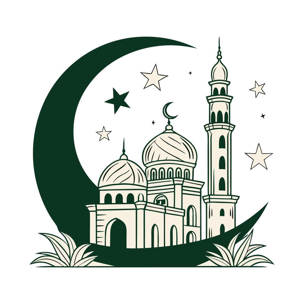 Islamic Mosque with Crescent Moon and Star vector