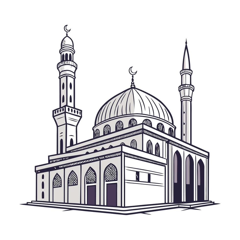 Hand-drawn Illustration of a Beautiful Mosque logo vector