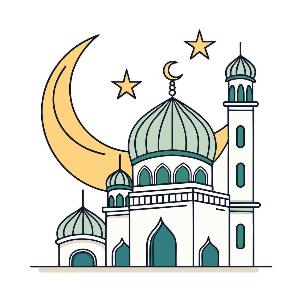 Art Illustration of a Mosque Under a Crescent Moon vector