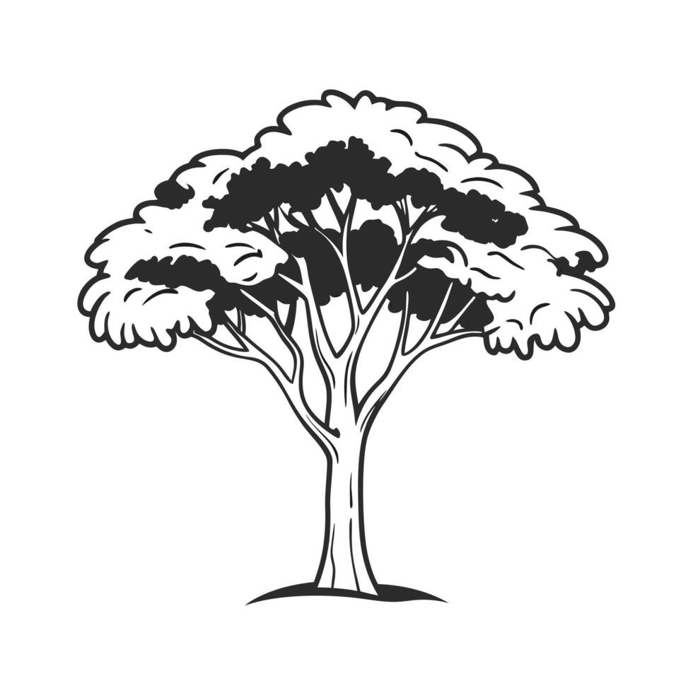 A striking, stylized silhouette of a large tree vector
