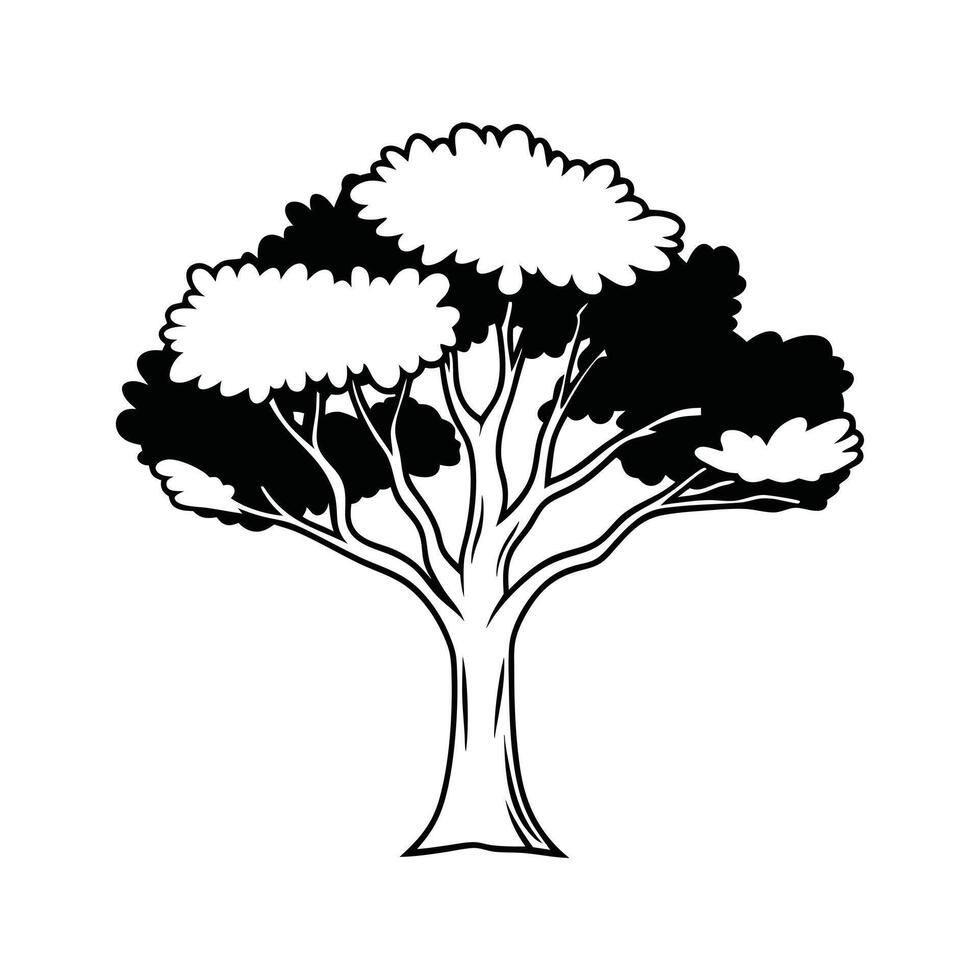 A simple, elegant, and stylized black and white graphic of a tree. vector