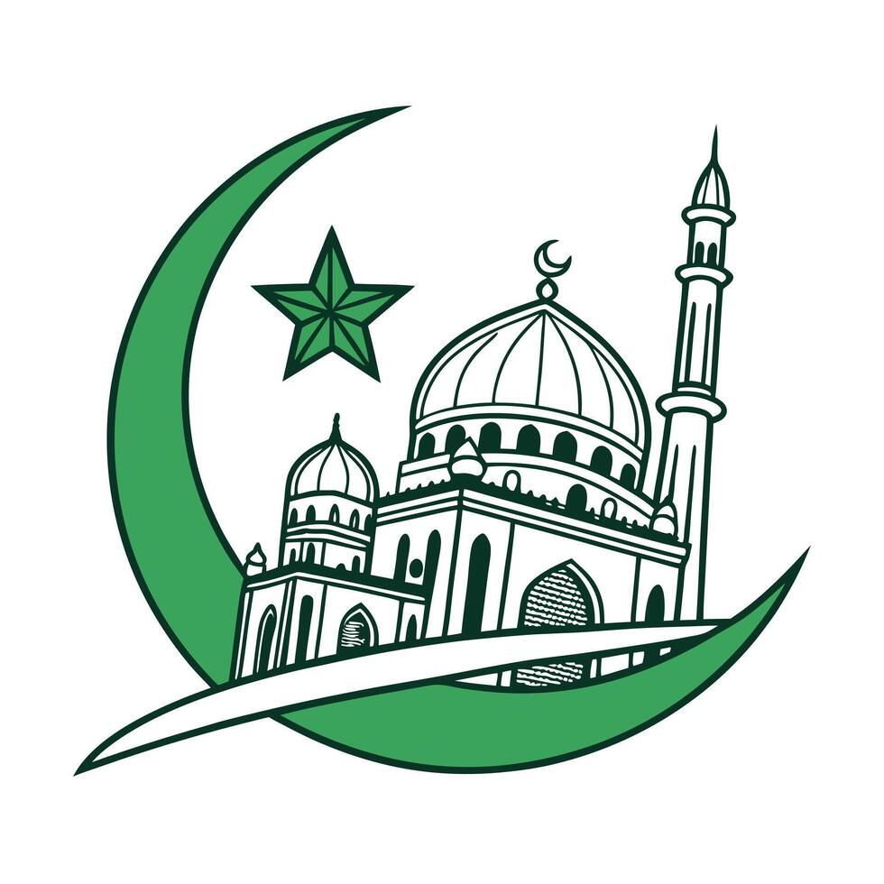 Mosque Illustration with Crescent Moon and Stars for Ramadan vector