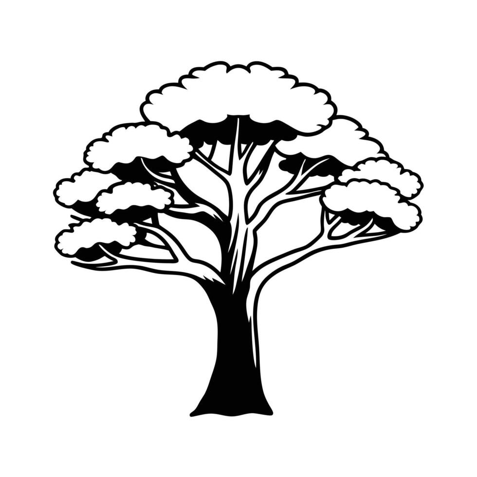 Black and White Silhouette of a Majestic Tree vector