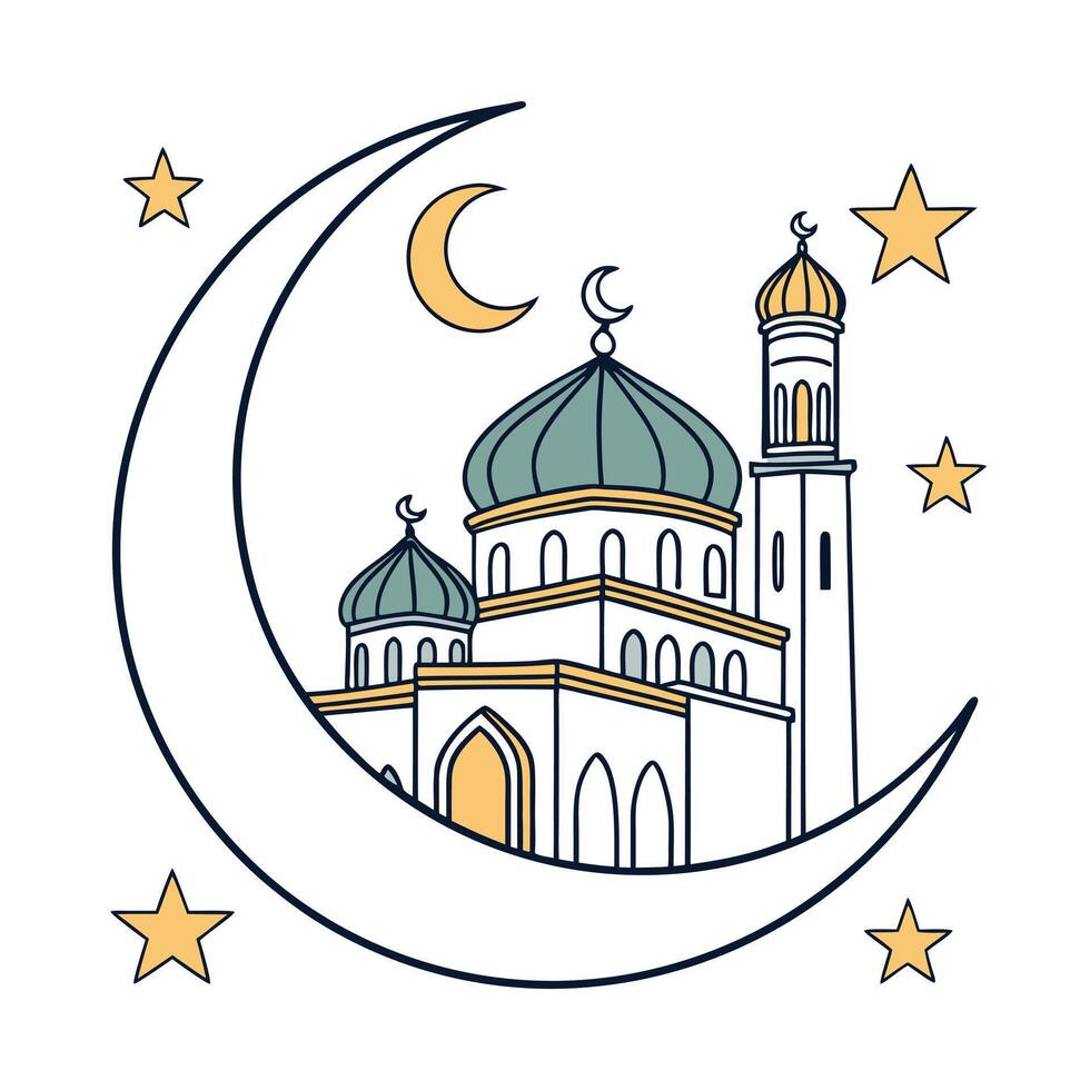 Elegant Mosque Silhouette with Crescent Moon and Star icon vector