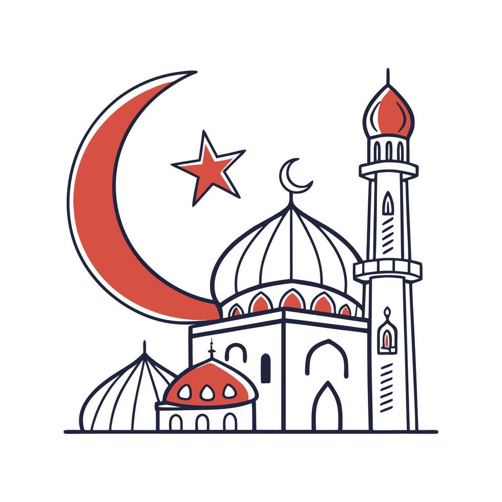 Elegant Mosque Silhouette within Crescent Moon, Ideal for Ramadan vector