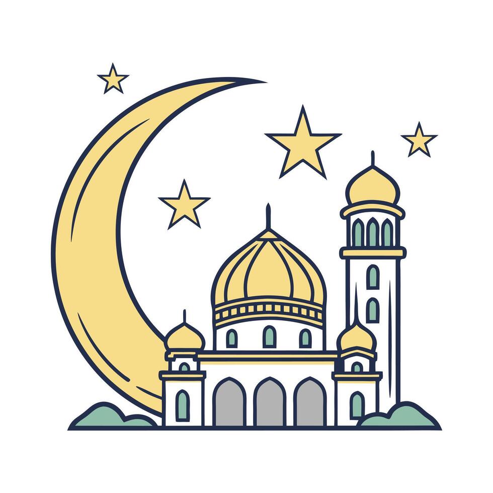 This stylized graphic showcases a mosque icon vector