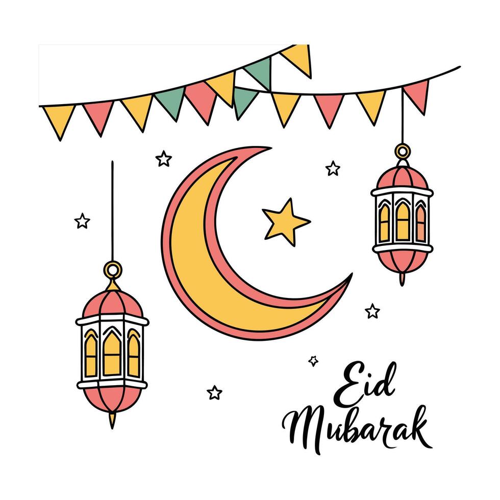 A simple, stylized line drawing of a mosque with a crescent moon and star, perfect for Islamic celebrations or general religious imagery. vector