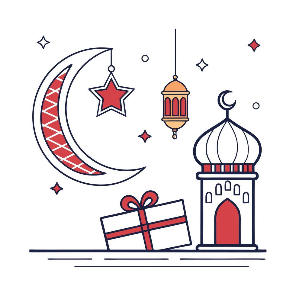 Islamic Mosque with Crescent Moon and Star logo vector