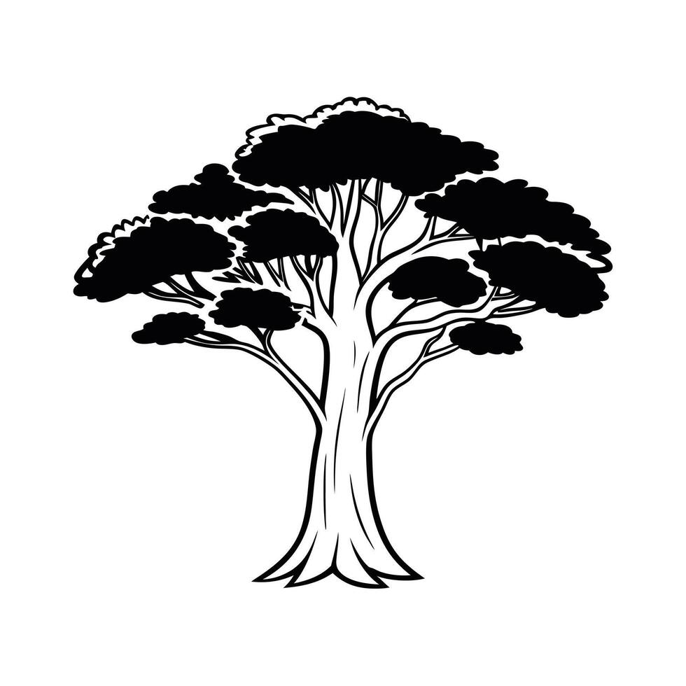 Elegant black and white stylized tree graphic. vector