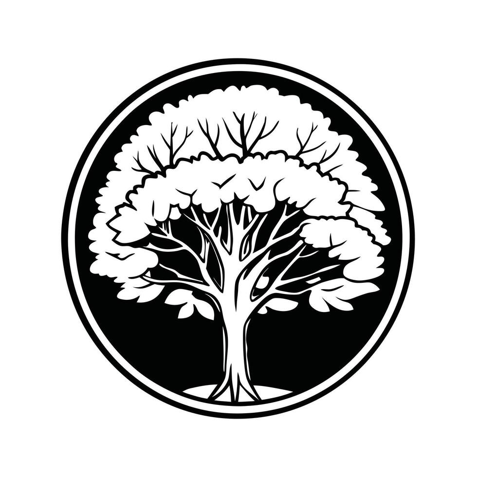 black and white illustration of a stylized tree. vector
