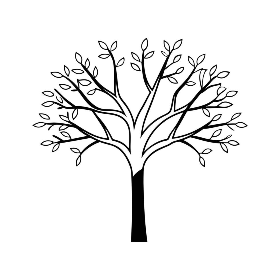 A stylized, black and white graphic of a tree. vector