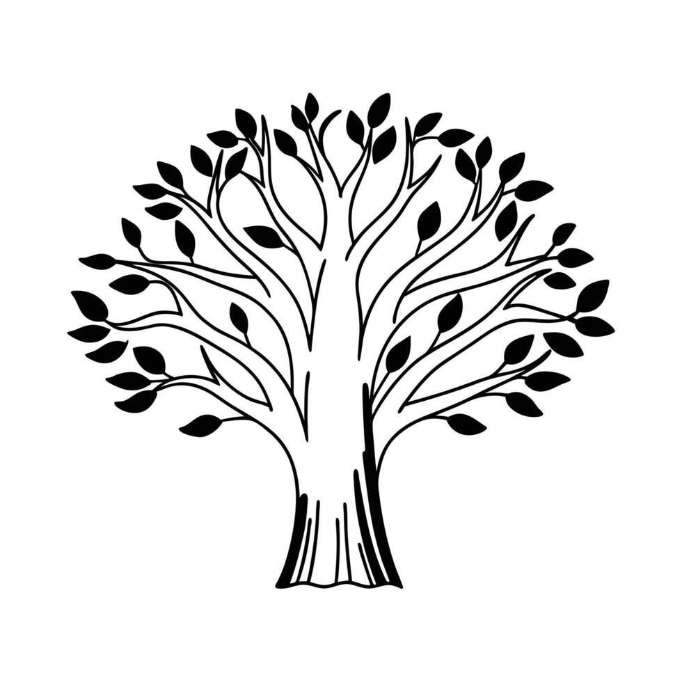 A stylized, black and white illustration of a large, mature tree. vector