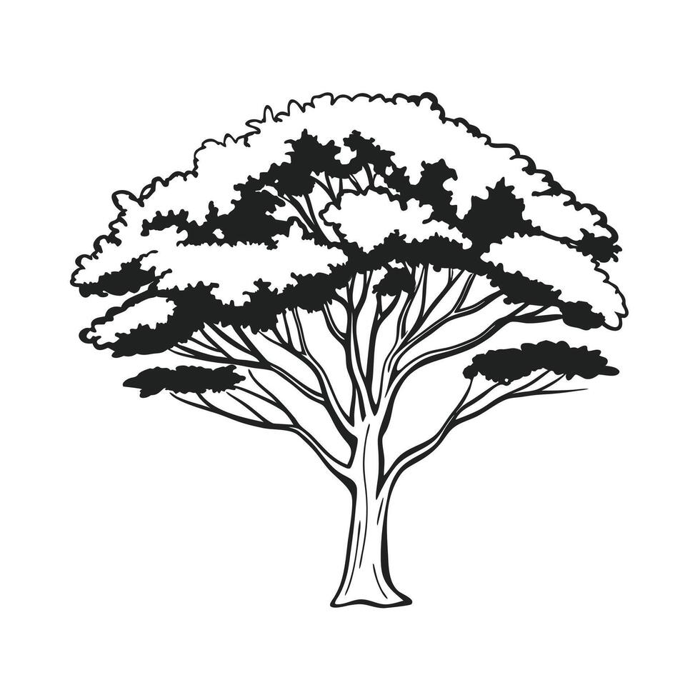 Simple black and white illustration of a stylized tree. vector