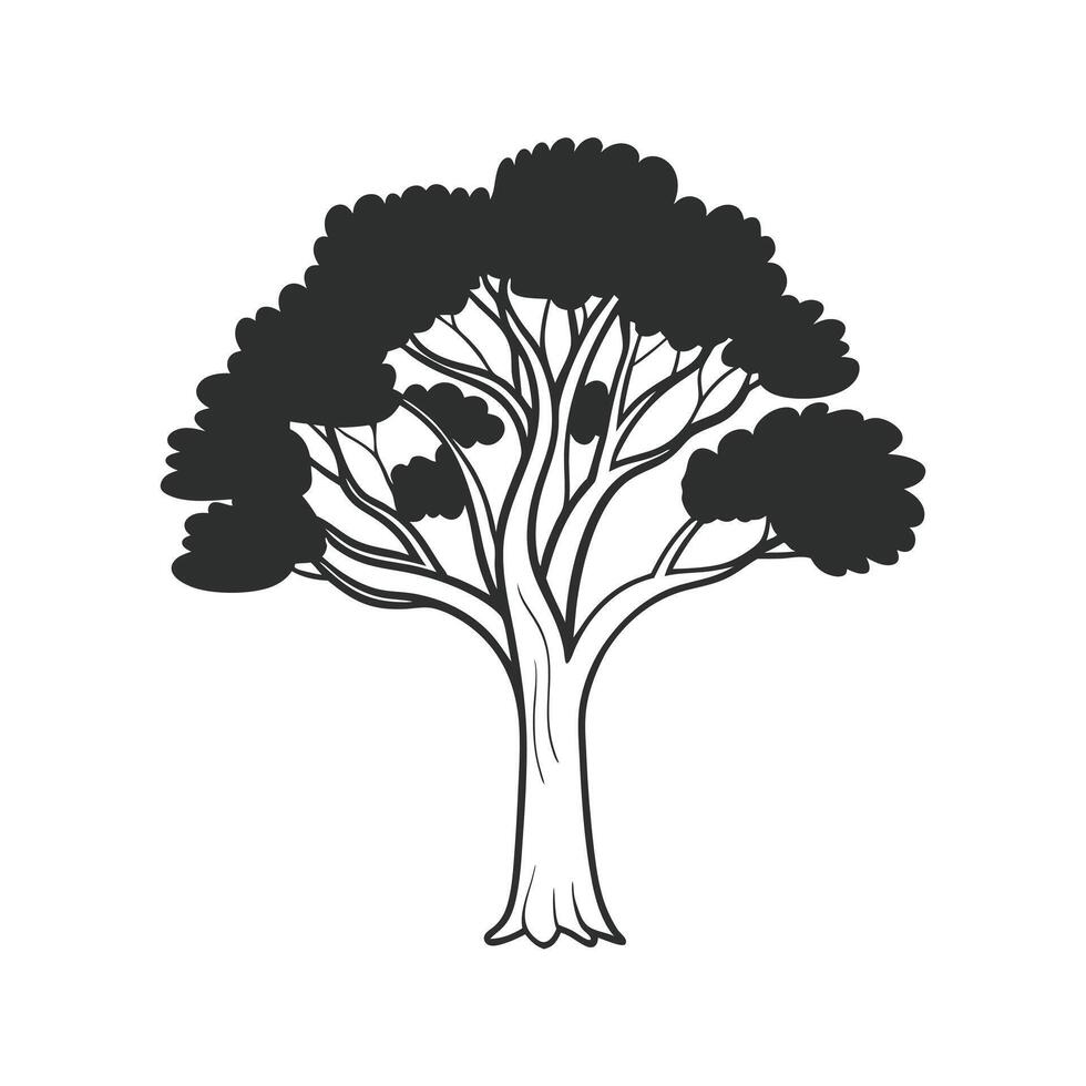 A simple, elegant black and white silhouette of a stylized tree. vector