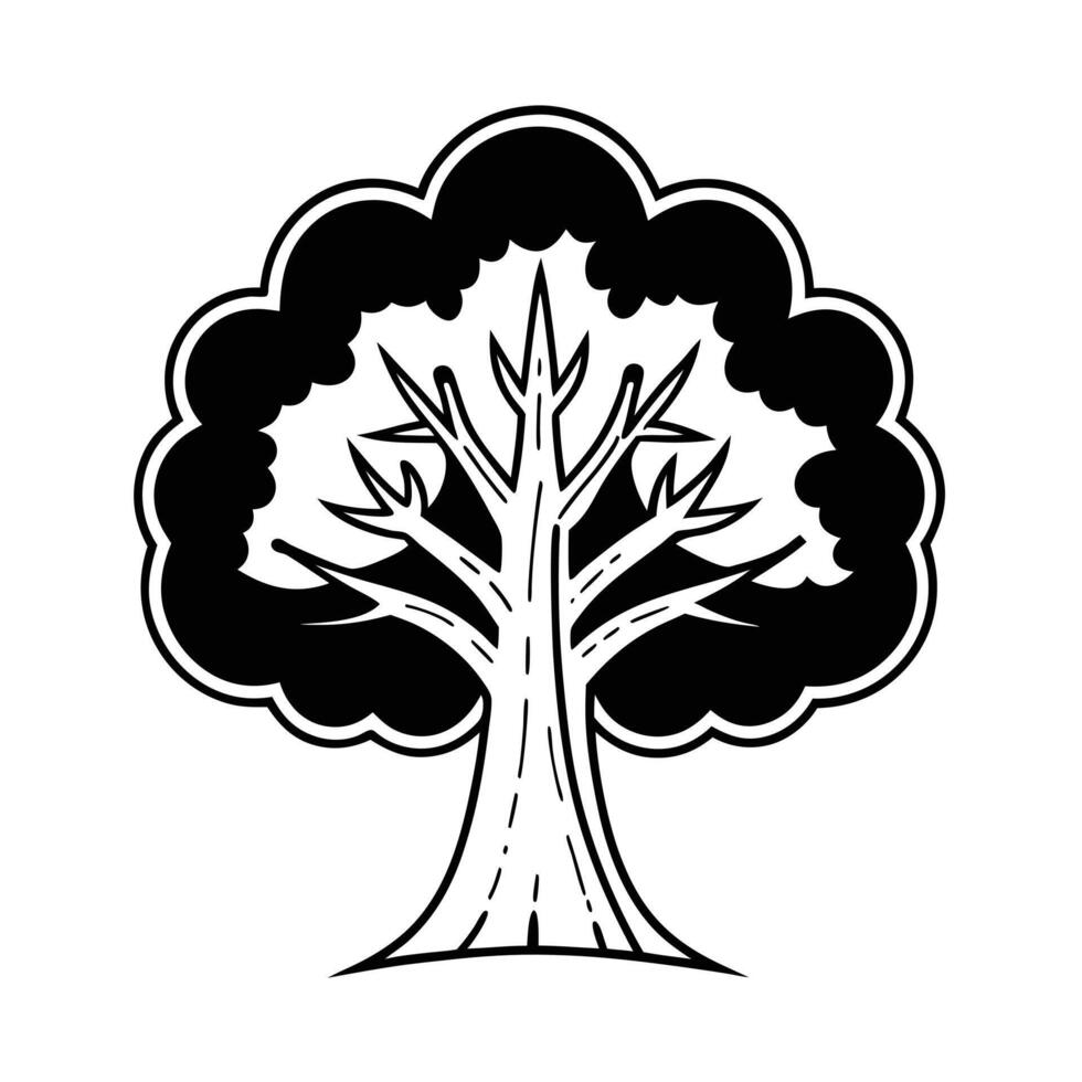 This is a black and white line drawing of a stylized tree, perfect for educational resources, children's books, or nature-themed designs. vector