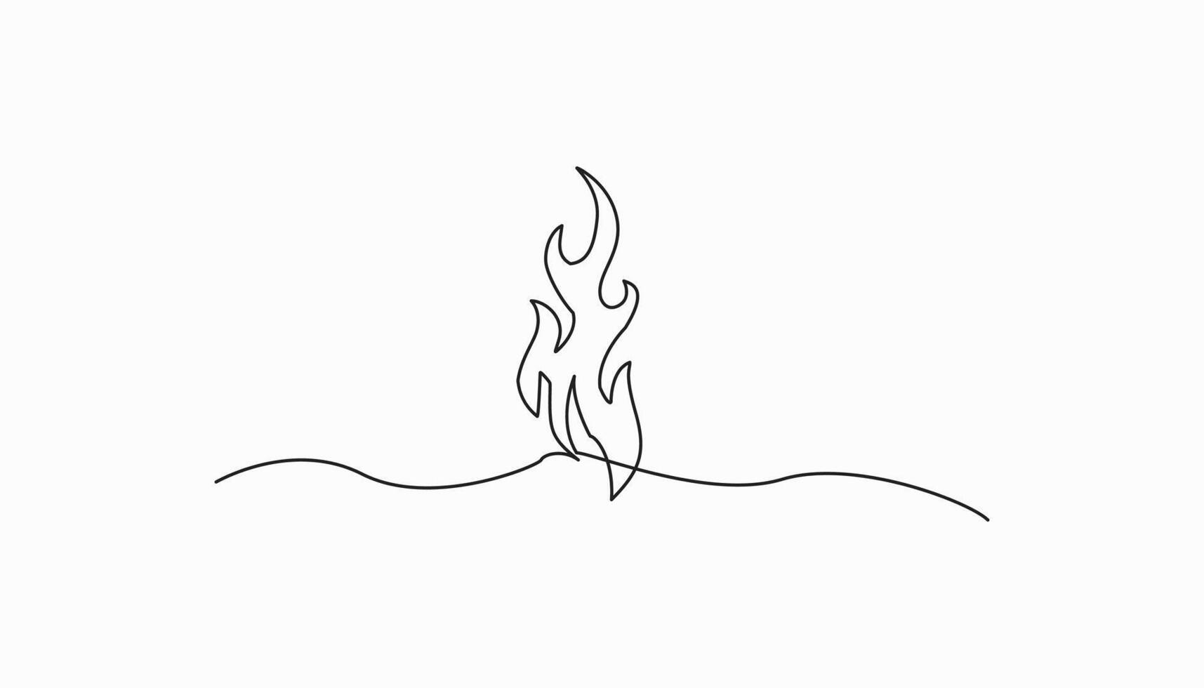 Fire one continuous line drawing. Abstract black and white minimal single line art style vector