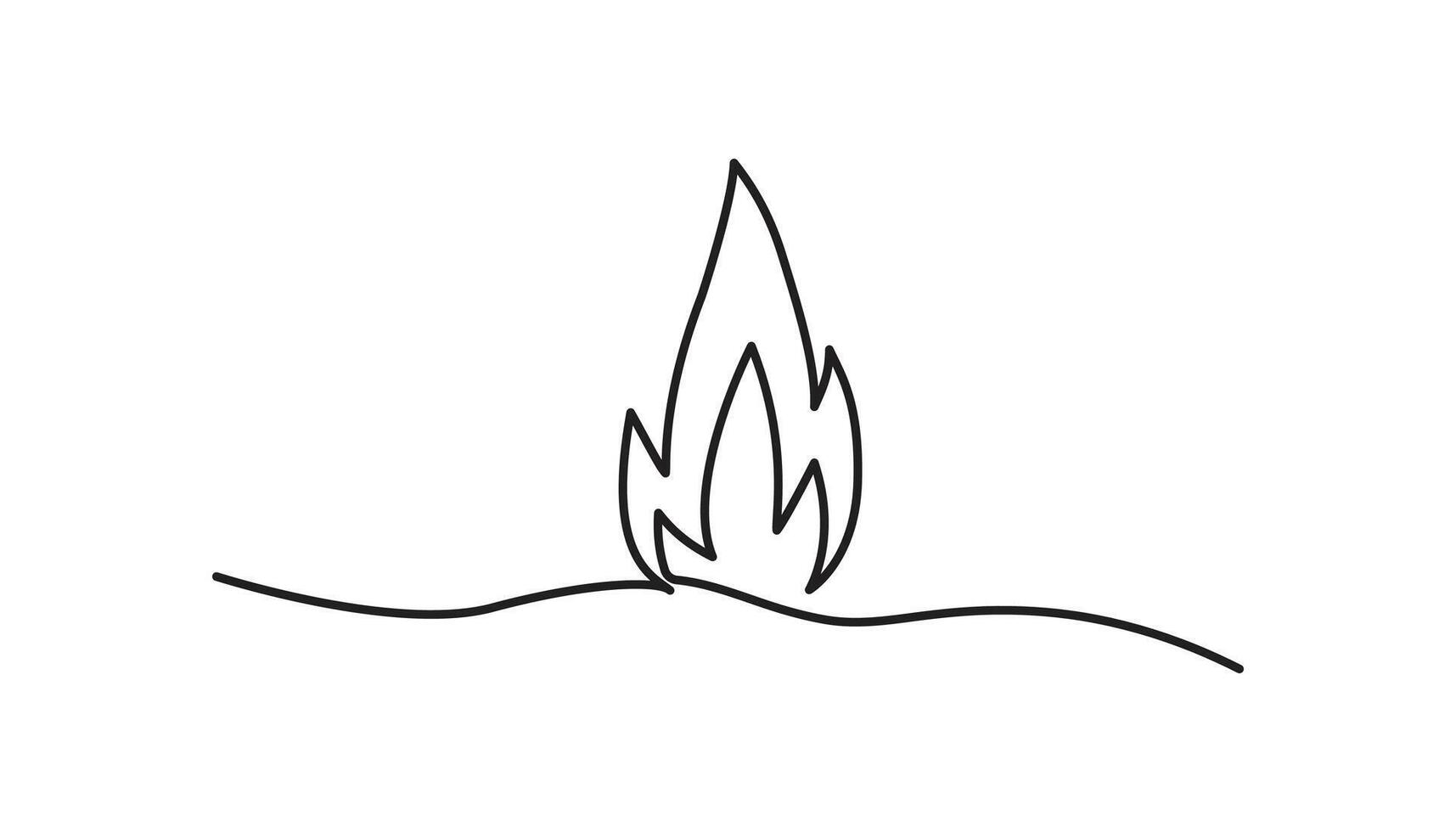 Fire one continuous line drawing. black and white minimal single line art style vector