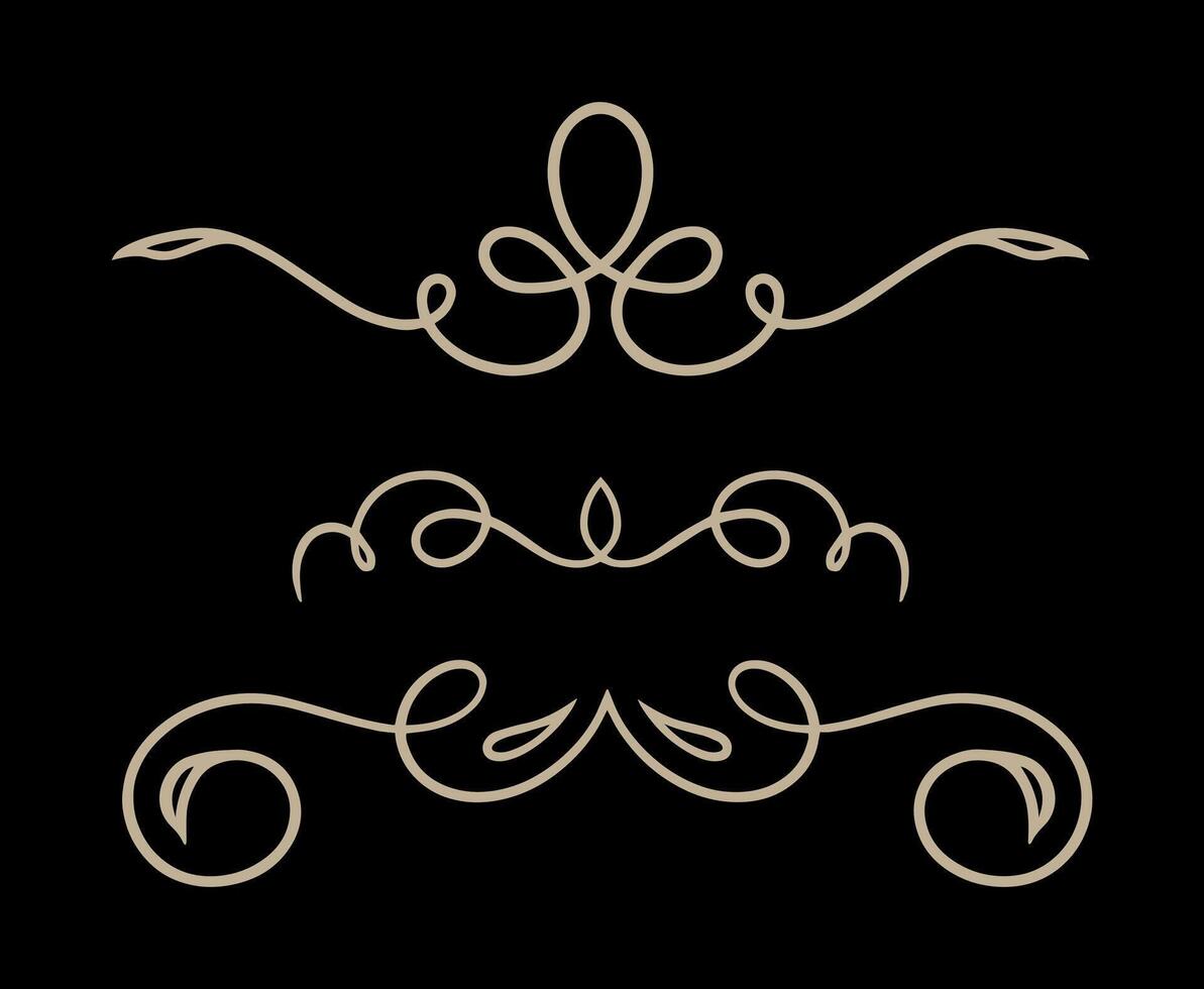 Set of vintage frames and borders dividers on gold colour vector