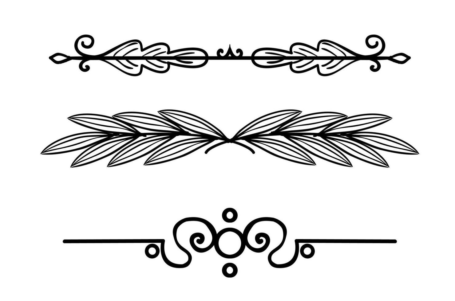 Hand drawn dividers. Lines, borders and laurels set. vector