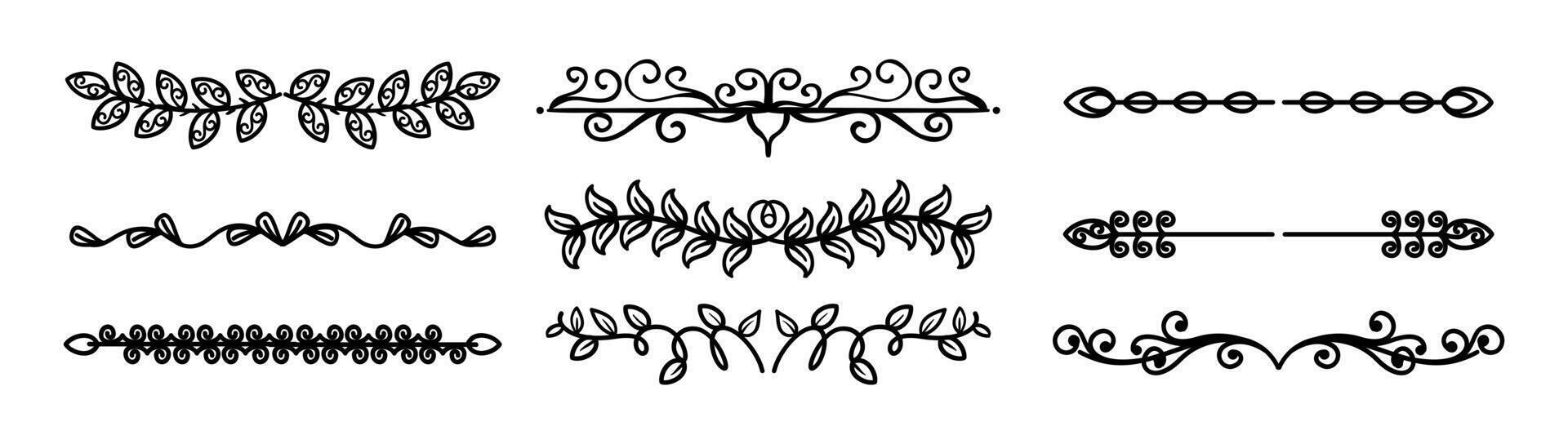 Drawn ornamental divider set on black colour vector
