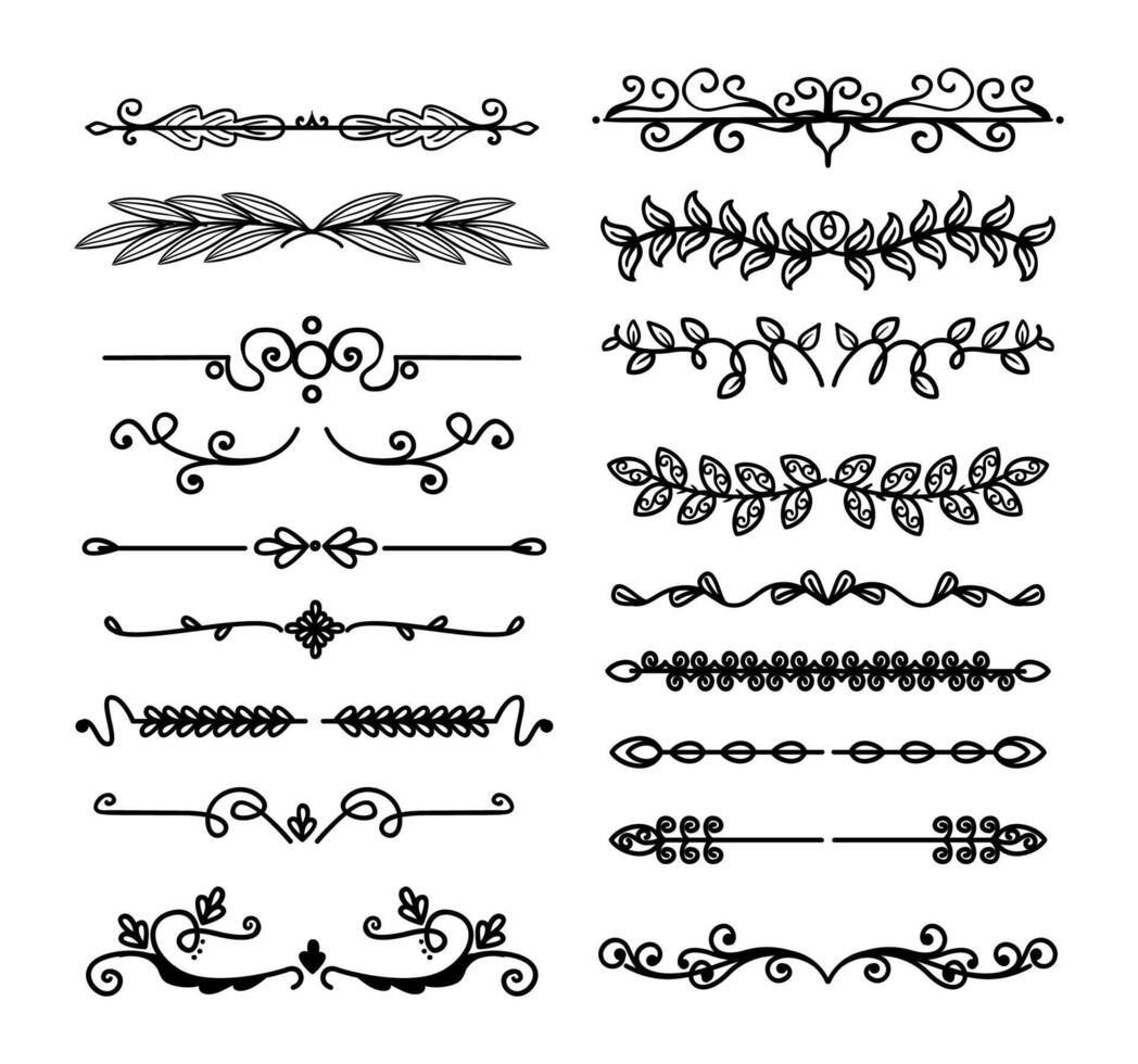 Drawn ornamental divider set vector