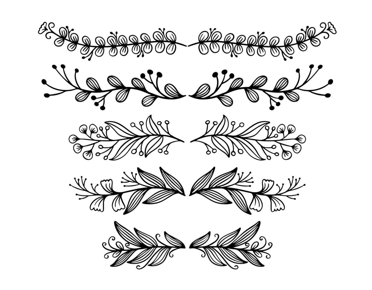 Set of flower and leaves silhouettes. Hand drawn floral design elements, icons, shapes. vector