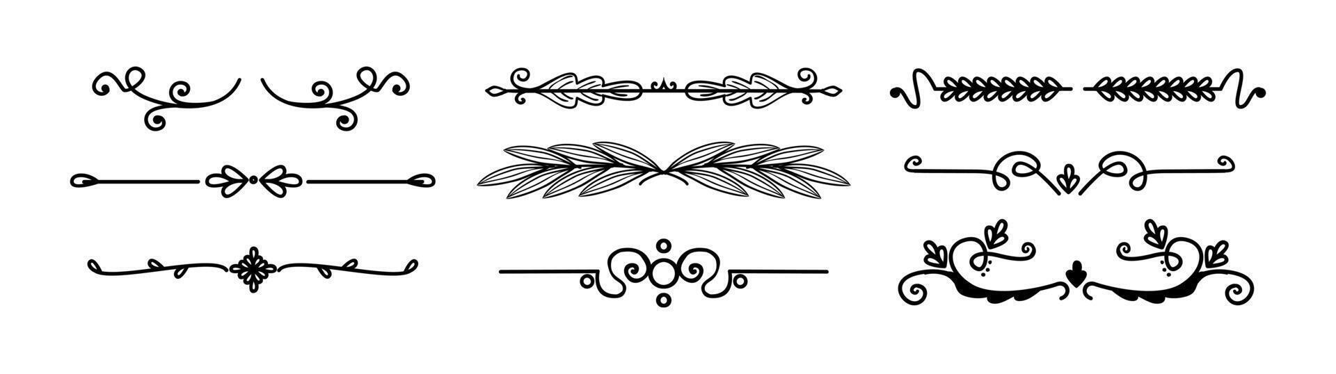 Drawn ornamental divider set on black colour and white background vector