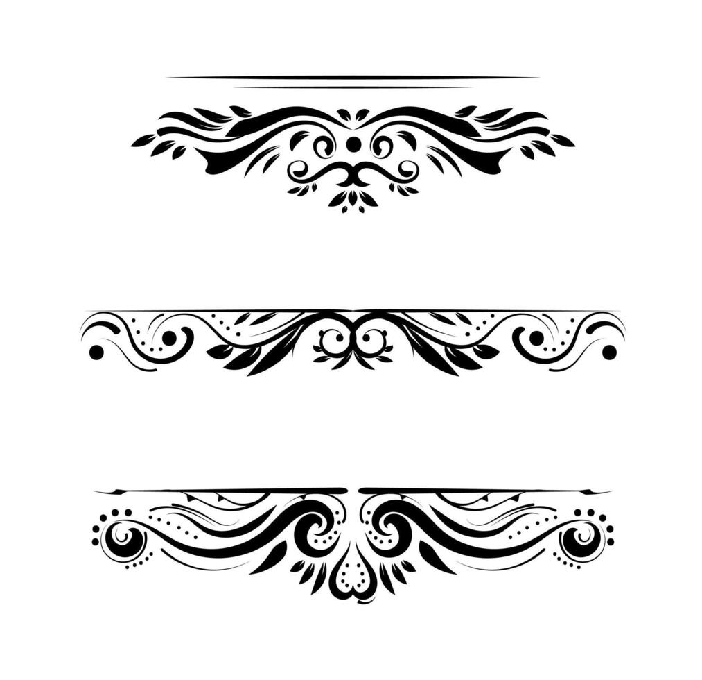 Set of Decorative vintage frames, divider and borders on black colour. vector