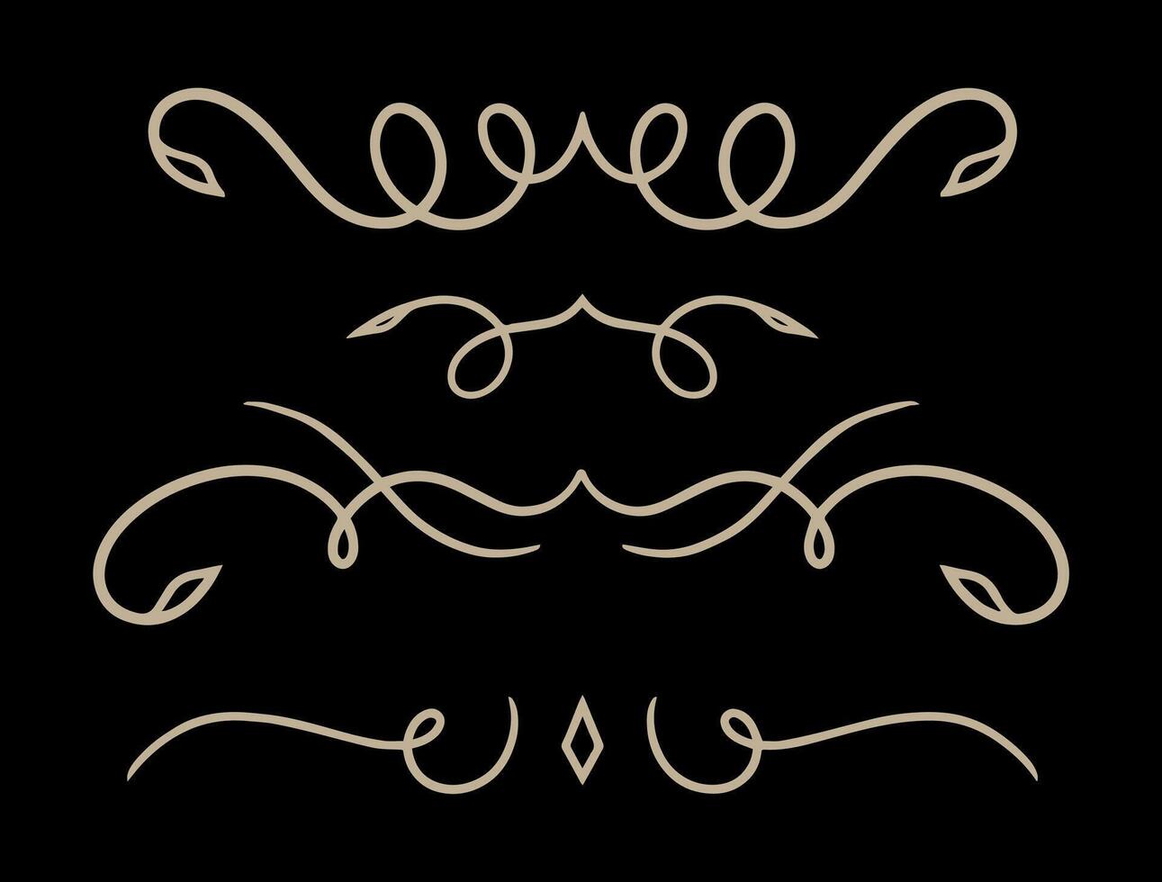 Set of vintage frames and divider on gold colour vector