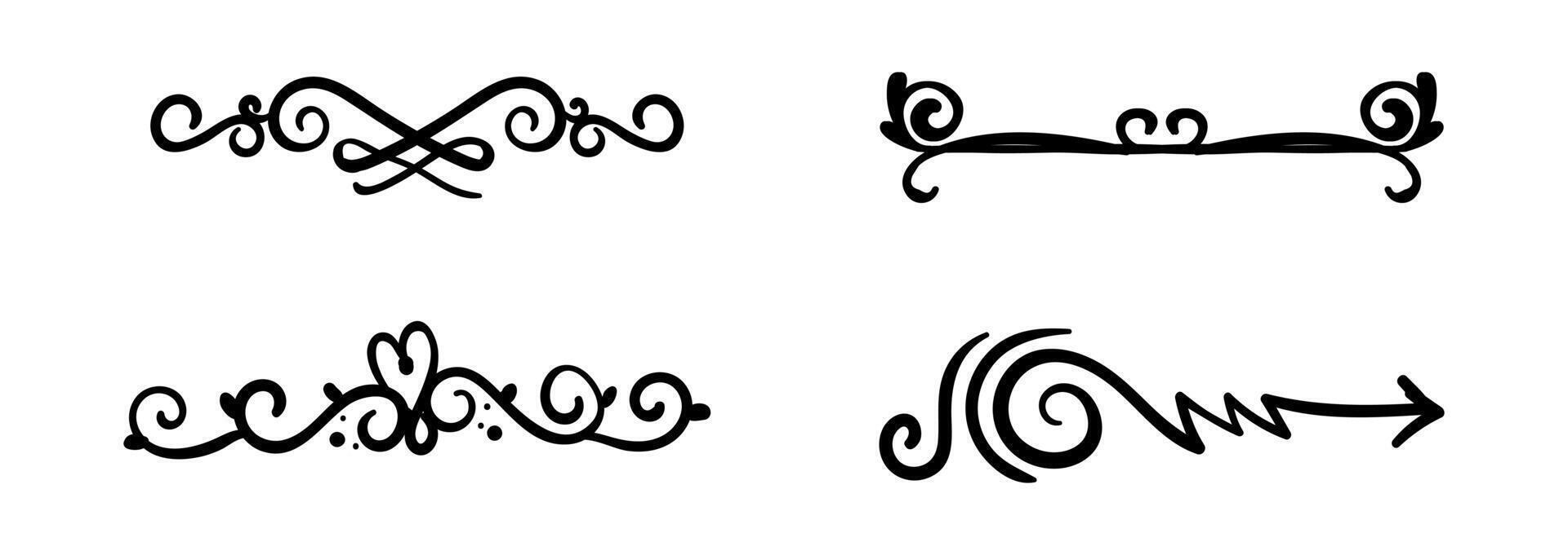 Pack of elegant hand drawn ornaments on black and white colour vector